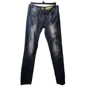 Indigo Rein Distressed Skinny Jeans Dark‎ Wash Denim Juniors Size 9